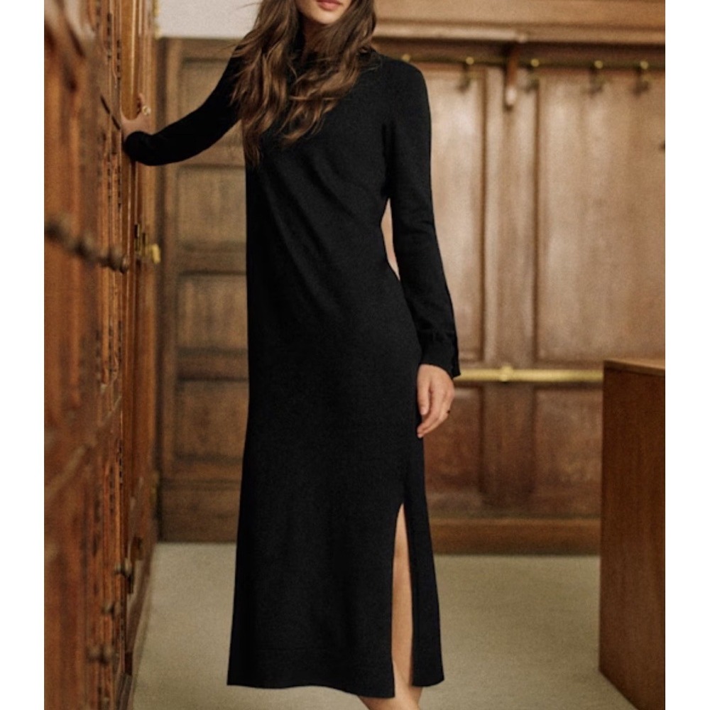 Sezane Belinda Maxi Dress Black Size XS Merino Wool Italy Luxury Work Travel